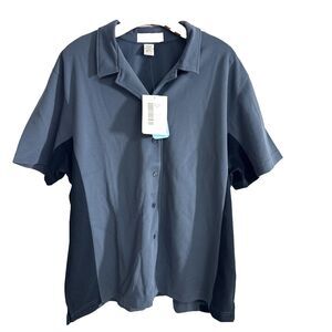 IL Migliore Womens Button Up Shirt Blue Navy Short Sleeve Wicking NWT -  3XL